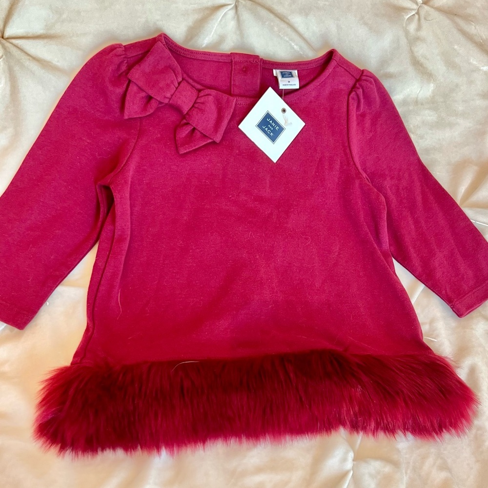 New with Tags Janie & Jack Bow Tunic with Fur Trim. Size 3T